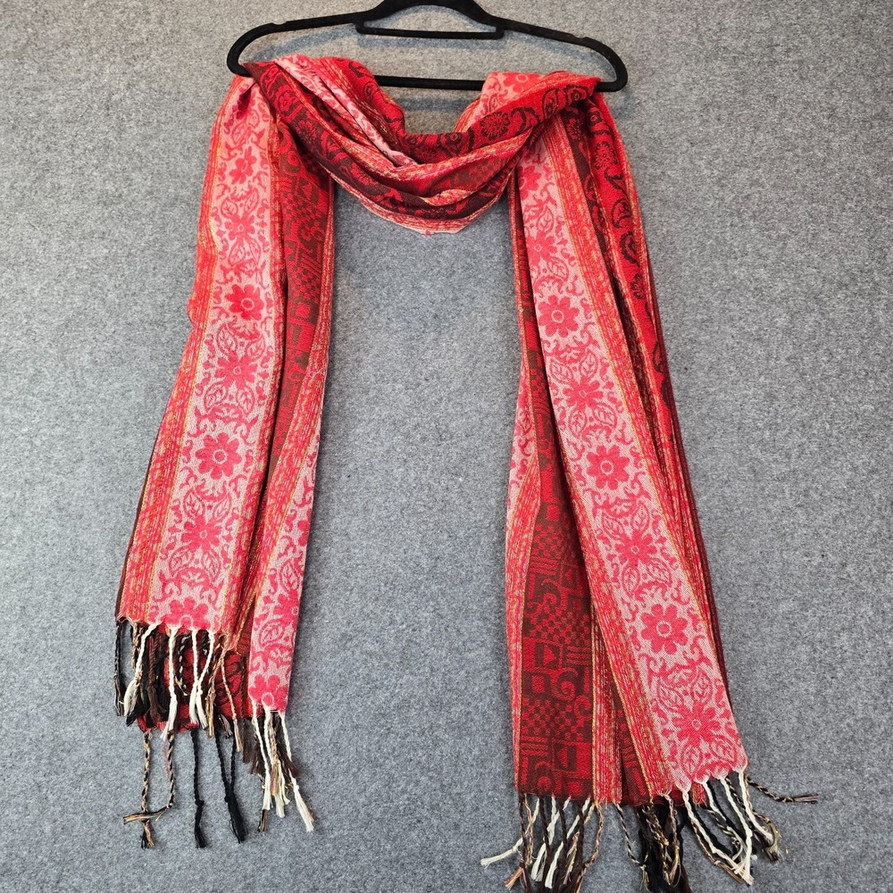 Wrap Scarf Womens Red Black Paisley Floral Striped Fringe Trim Winter 36x26
